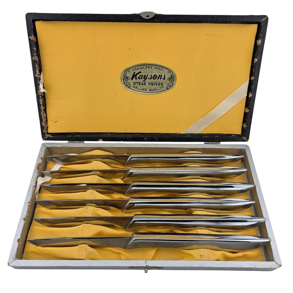 Kaysons Steak Knives Set of 6 Stainless Steel Vintage Straight Edge Kitchenware